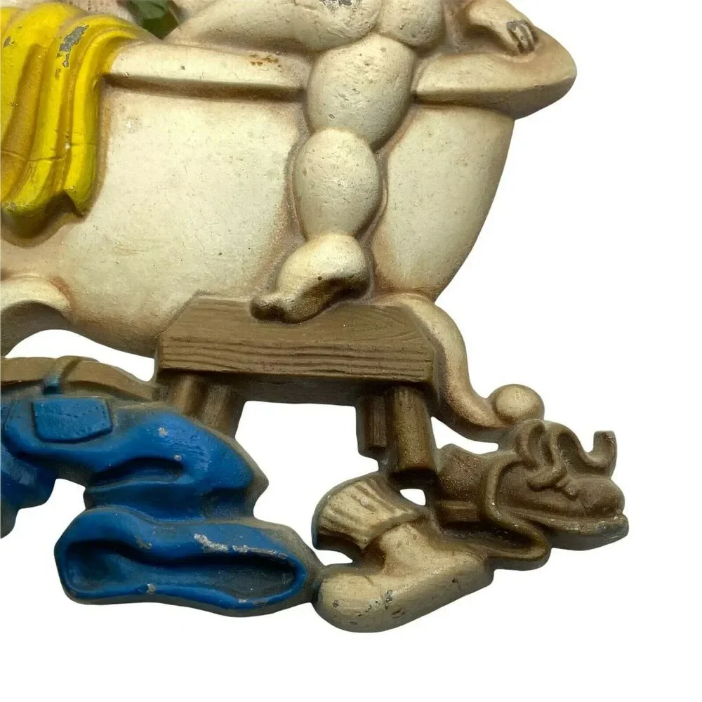 Little Boy at Bath Time Wall Hanging Decor Vintage 1970s Sexton Kitsch Metal